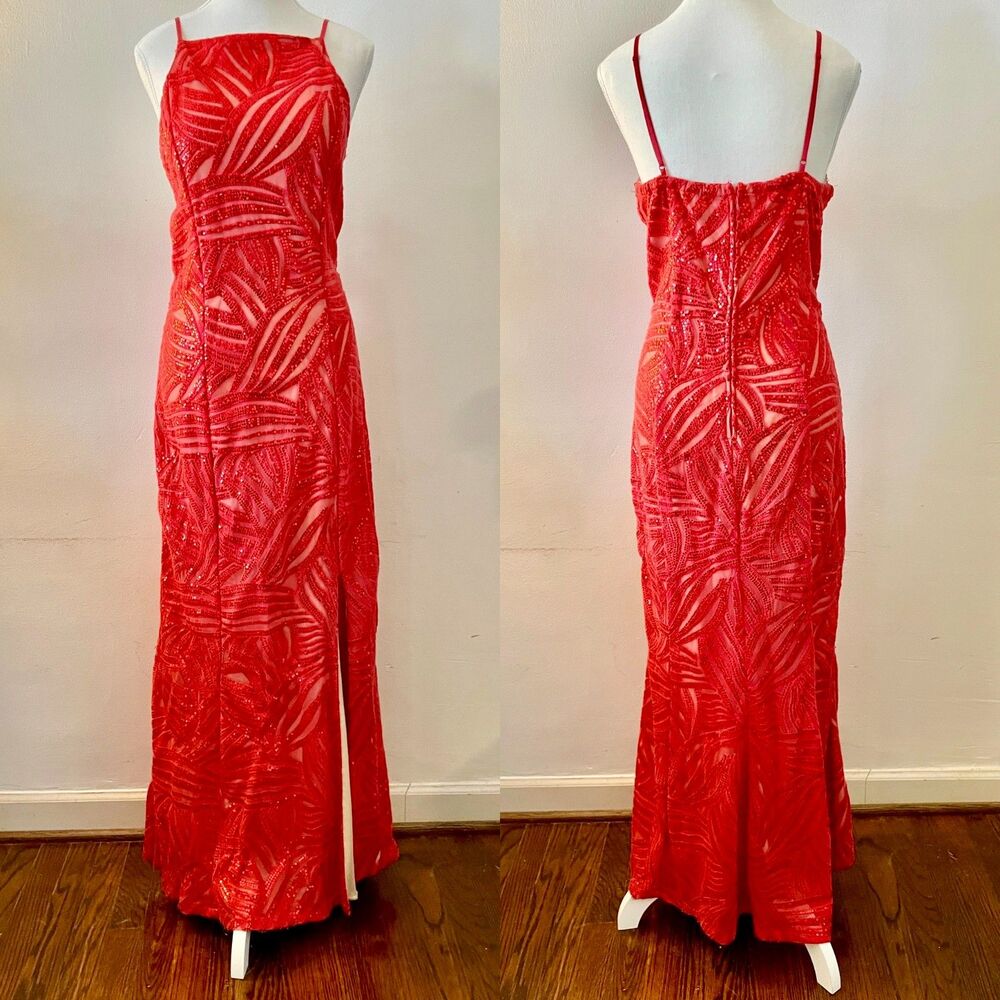Trixxi Vibrant Red Sleeveless Prom Dress